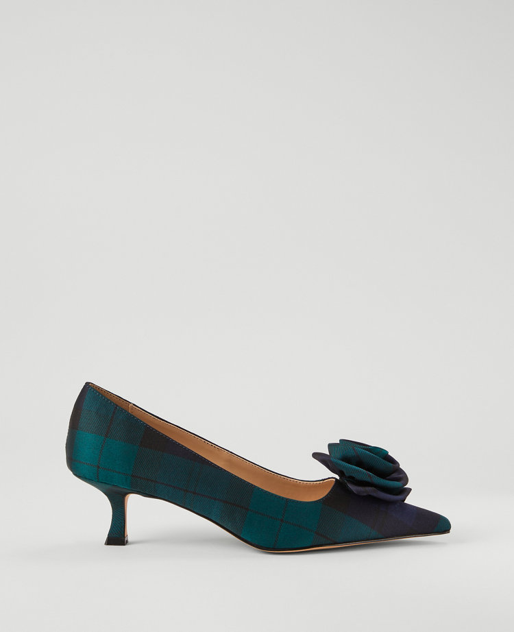 Nip-Toe Kitten-Heel Satin Rosette Pump