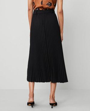 Belted Pleated Midi Skirt