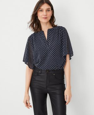 Petite Clip Shirred Split Neck Popover