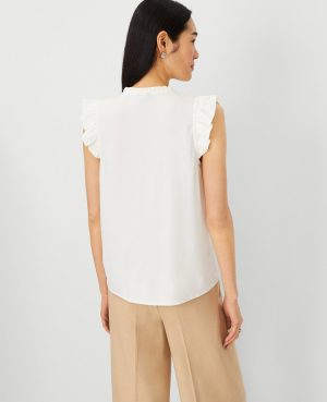 Petite Mixed Media Ruffle Shell