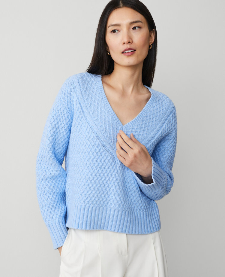 Geo Stitch V-Neck Sweater