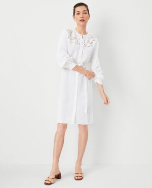AT Weekend Eyelet Linen Blend Shirtdress