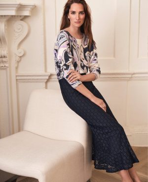 Lace Flounce Midi Skirt