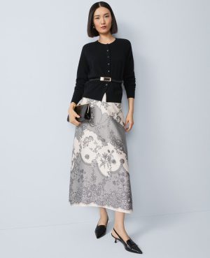 Floral Satin Midi Skirt