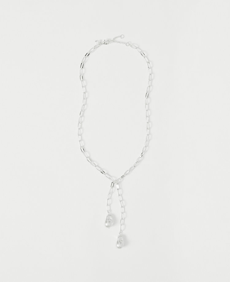Double Pearl Lariat Necklace