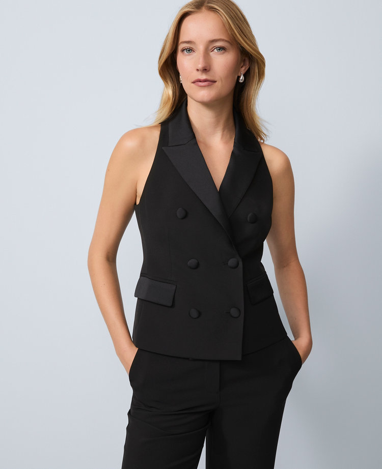 The Petite Double Breasted Vest in Crepe