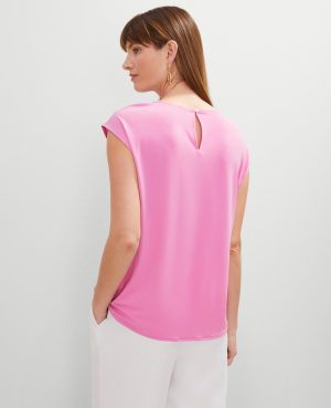 Petite Pleated Crew Neck Top