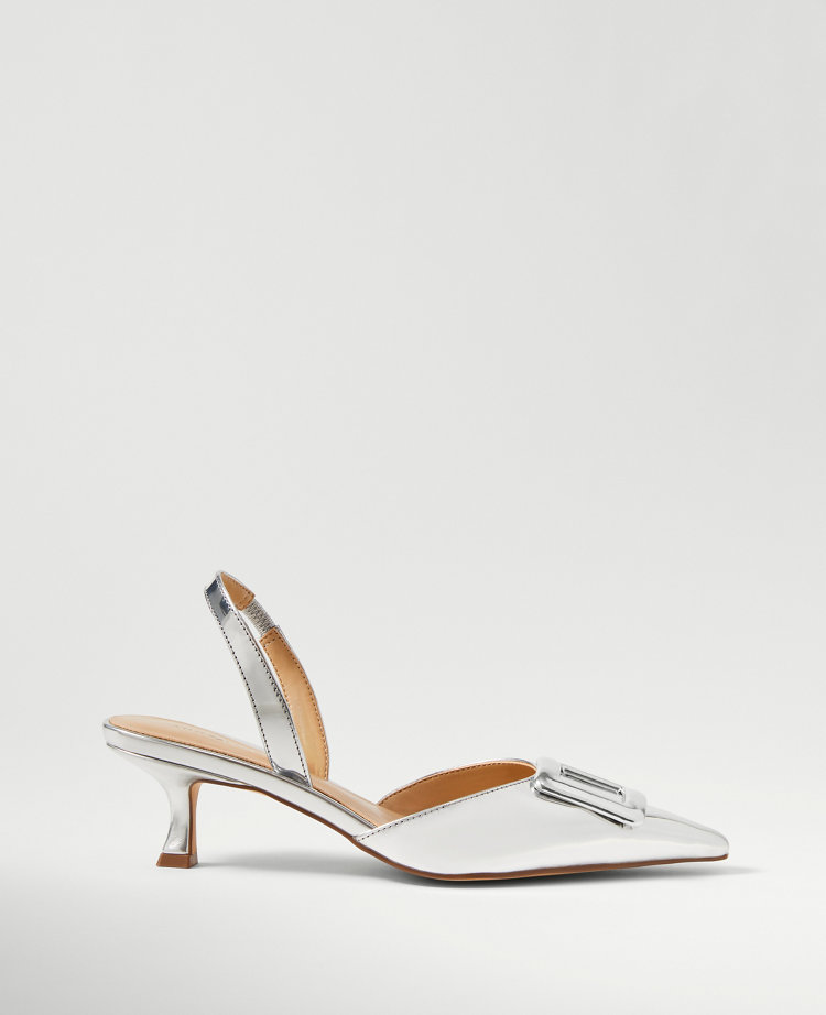 Metallic Pointy Toe Slingback Pumps