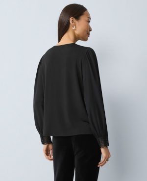 Lace Trim Mixed Media Blouse