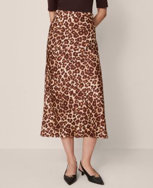 Animal Print Satin Bias Slip Skirt