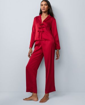 Satin Tie Front Pajama Set