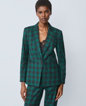 The Notched One Button Blazer in Plaid
