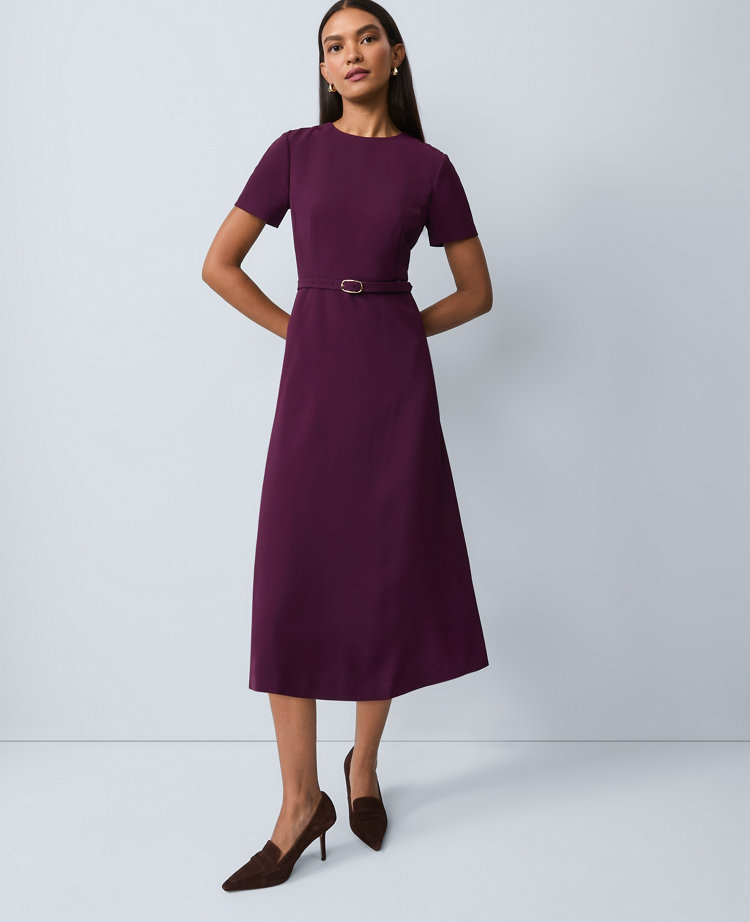 Belted Crew Neck Midi Dress