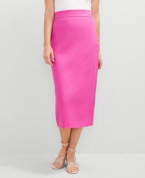 The Petite Linen Blend Clean Midi Skirt