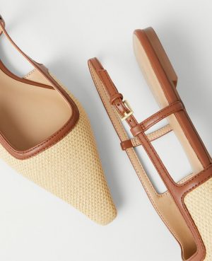 Straw Nip Toe Slingback Flat