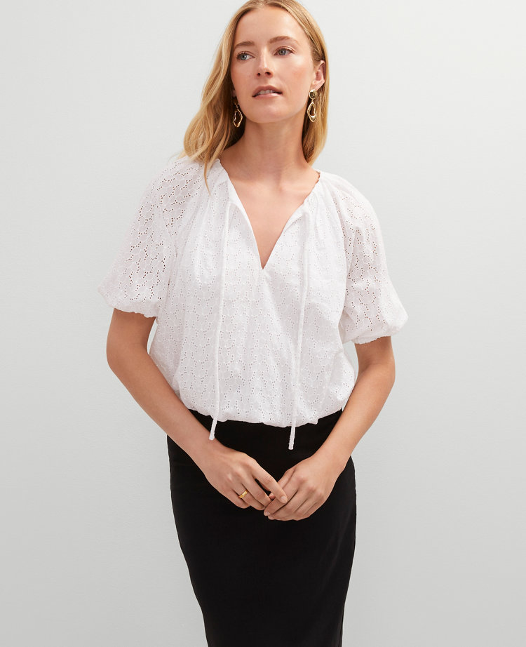 Petite Eyelet Bubble Hem Blouse