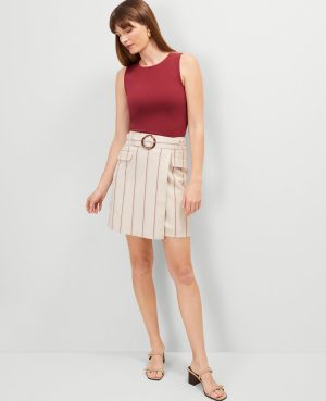 Petite Pinstripe Belted Wrap Skirt
