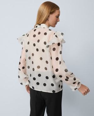 Dotted Ruffle Trim Blouse
