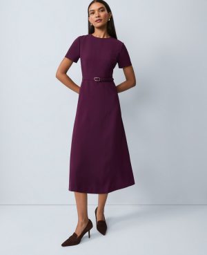 Petite Belted Crew Neck Midi Dress