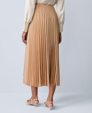 Petite Satin Pleated Midi Skirt