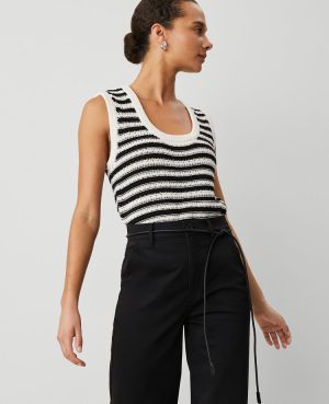 Petite Weekend Collection Striped Open-Stitch Sweater Shell