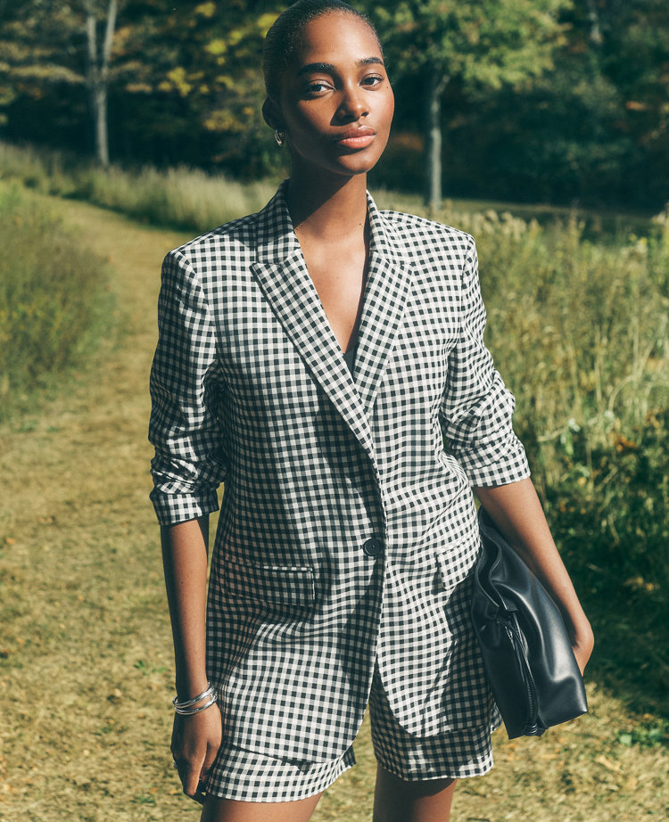 The Petite Longline Blazer in Gingham