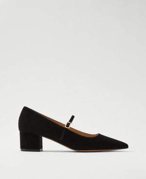 Suede Pointy Toe Block Heel Pumps