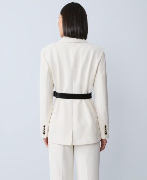 Belted Crepe Fitted Long Blazer