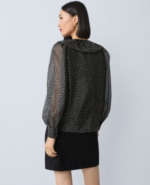 Dotted Pleated Collar Blouse