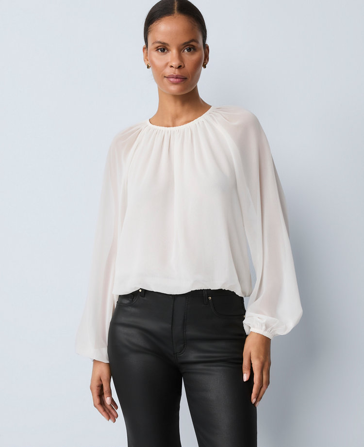 Shirred Crew Neck Blouse