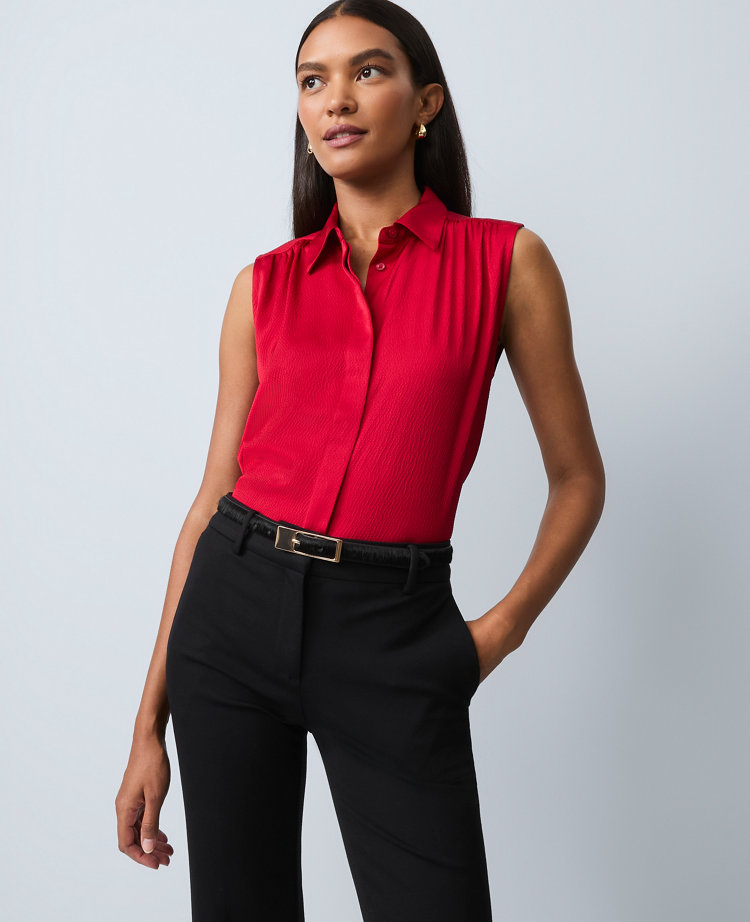 Petite Shirred Yoke Sleeveless Shirt