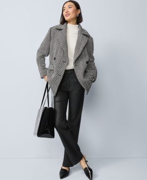 Petite Herringbone Double Breasted Peacoat