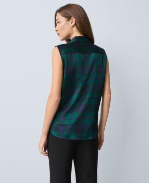 Plaid Satin Sleeveless Shirt