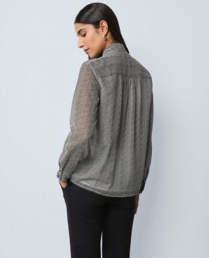 Petite Herringbone Bow Blouse