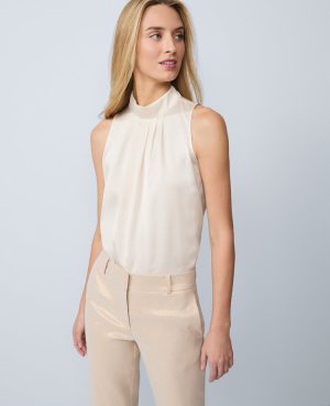 Petite Satin Mock Neck Top