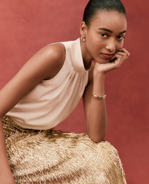 Petite Satin Mock Neck Top