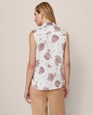 Paisley Shirred Sleeveless Shirt
