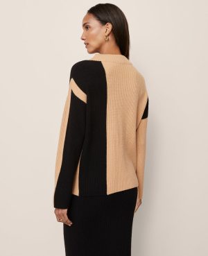 Colorblock Ribbed Mock Neck Sweater
