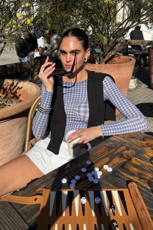 LONG SLEEVE TOP – NAVY WARPED PLAID